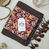Royal Handloom Cotton Saree  – Brown Cotton Saree with Designer Printed Blouse
