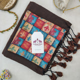 Classic Handloom Cotton Saree – Brown Cotton Saree with Multicolor Printed Blouse