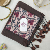 Traditional Handloom Cotton Saree – Brown Saree with Floral Printed Blouse