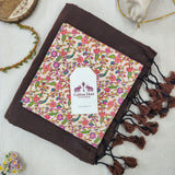 Premium Handloom Cotton Saree – Brown Cotton Saree with Designer Floral Blouse