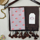Heritage Handloom Cotton -  Chocolate Brown Saree with Printed Blouse