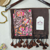 Elegant Handloom Cotton Saree – Chocolate Brown Cotton Saree with Designer Printed Blouse