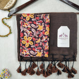 Royal Handloom Cotton Saree  – Brown Cotton Saree with Designer Printed Blouse