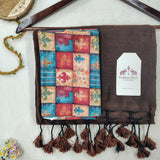 Classic Handloom Cotton Saree – Brown Cotton Saree with Multicolor Printed Blouse