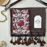 Traditional Handloom Cotton Saree – Brown Saree with Floral Printed Blouse