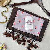 Heritage Handloom Cotton -  Chocolate Brown Saree with Printed Blouse