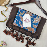 Premium Cotton Handloom Saree – Dark Brown Saree with Blue Print Blouse