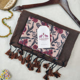 Traditional Handloom Cotton Saree – Brown Saree with Floral Printed Blouse