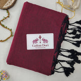 Ethnic Handloom Cotton Saree –  Deep Wine Cotton Saree with Designer Painted Blouse