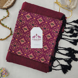 Elegant Handloom Cotton Saree – Deep Wine Cotton Saree with  Designer Printed Blouse