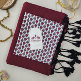 Classic Handloom Cotton Saree – Dark Maroon Cotton Saree with Floral Printed Blouse