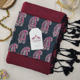 Elegant Handloom Cotton Saree – Wine Maroon Saree with Black Paisley Designer Blouse