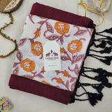 Classic Handloom Cotton Saree – Wine Cotton Saree with Flower Designer Printed Blouse