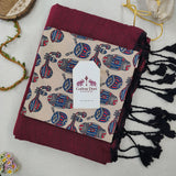 Classic Handloom Cotton Saree – Wine Cotton Saree with Designer Printed Blouse