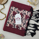Graceful Handloom Cotton Saree – Maroon Cotton Saree with Flower Printed Blouse