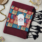 Classic Handloom Cotton Saree – Deep Wine Cotton Saree With Printed Blouse