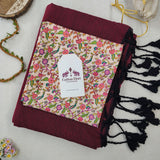 Classic Handloom Cotton Saree – Deep Wine Cotton Saree With Printed Blouse