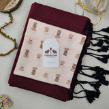 Ethnic Handloom Cotton Saree –  Deep Wine Cotton Saree with Designer Painted Blouse