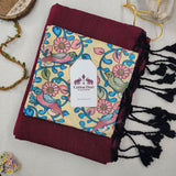 Classic Handloom Cotton Saree – Wine Cotton Saree with Flower Designer Printed Blouse