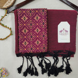 Elegant Handloom Cotton Saree – Deep Wine Cotton Saree with  Designer Printed Blouse