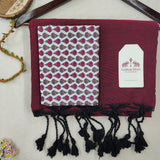 Classic Handloom Cotton Saree – Dark Maroon Cotton Saree with Floral Printed Blouse