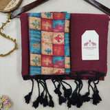 Classic Handloom Cotton Saree – Deep Wine Cotton Saree With Printed Blouse