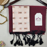 Ethnic Handloom Cotton Saree –  Deep Wine Cotton Saree with Designer Painted Blouse
