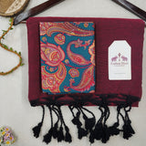 Royal Handloom Cotton Saree –Dark Wine Cotton Saree with  Designer Blouse