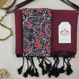 Elegant Handloom Cotton Saree – Deep Wine Cotton Saree with Flower Printed Blouse