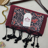 Elegant Handloom Cotton Saree – Deep Wine Cotton Saree with Flower Printed Blouse