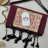 Classic Handloom Cotton Saree – Deep Wine Cotton Saree With Printed Blouse