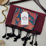 Royal Handloom Cotton Saree –Dark Wine Cotton Saree with  Designer Blouse