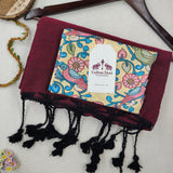 Classic Handloom Cotton Saree – Wine Cotton Saree with Flower Designer Printed Blouse