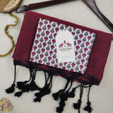 Classic Handloom Cotton Saree – Dark Maroon Cotton Saree with Floral Printed Blouse