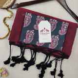 Elegant Handloom Cotton Saree – Wine Maroon Saree with Black Paisley Designer Blouse