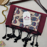 Classic Handloom Cotton Saree – Wine Cotton Saree with Designer Printed Blouse