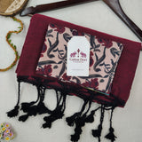 Graceful Handloom Cotton Saree – Maroon Cotton Saree with Flower Printed Blouse