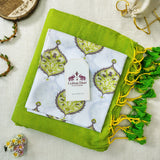 Premium Handloom Cotton Saree - Green Cotton Saree With Designer Printed Blouse