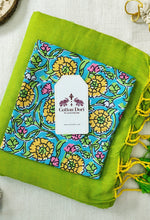 Classic Handloom Cotton - Apple Green Saree with Flower Blouse