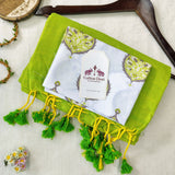 Premium Handloom Cotton Saree - Green Cotton Saree With Designer Printed Blouse