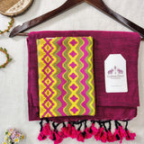 Premium Handloom Cotton - Classic Rani Pink Saree with Patola PrintedBlouse