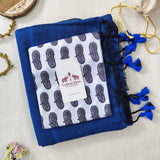 Traditional Handloom Cotton Saree – Royal Blue Cotton Saree with Printed Blouse