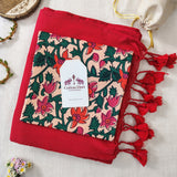 Classic Handloom Cotton Saree – Red Cotton Saree with Designer Printed Blouse