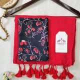 Elegant Handloom Cotton Saree – Red Cotton Saree with Designer Black Floral Blouse