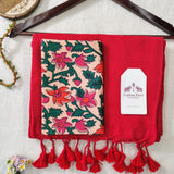 Classic Handloom Cotton Saree – Red Cotton Saree with Designer Printed Blouse