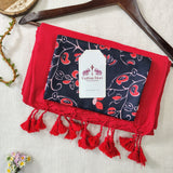 Elegant Handloom Cotton Saree – Red Cotton Saree with Designer Black Floral Blouse