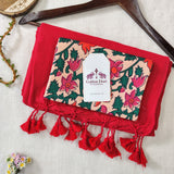 Classic Handloom Cotton Saree – Red Cotton Saree with Designer Printed Blouse