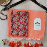 Graceful Handloom Cotton Saree – Soft Peach Cotton Saree with Multi Flower Printed Blouse