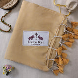 Graceful Cotton Handloom Saree - Beige Cotton Saree with Designer Printed Blouse