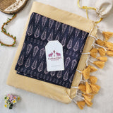 Graceful Cotton Handloom Saree - Beige Cotton Saree with Designer Printed Blouse